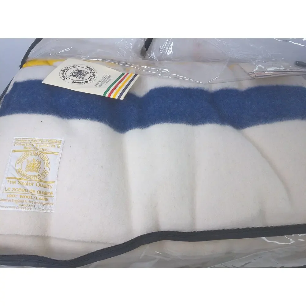 Vtg 1980s Hudson's Bay 8 Point King Wool Blanket Multi Stripe England New